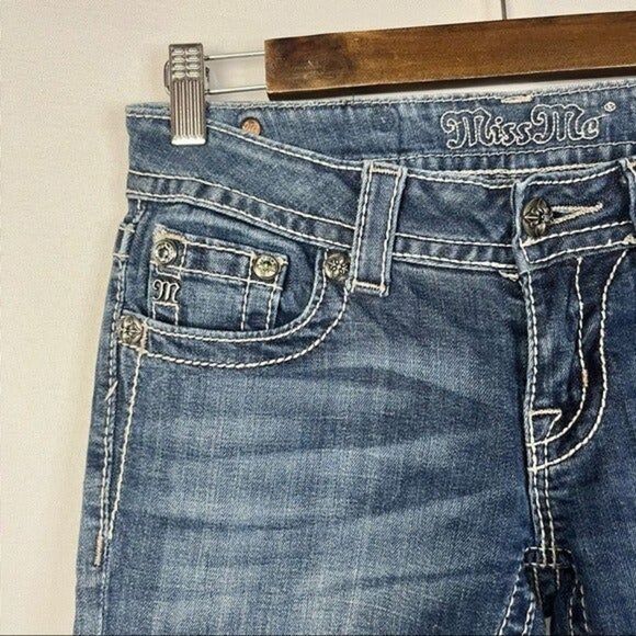 Miss Me Dark Wash Baroque Cross Embellished Straight Leg Jeans 25 - Picture 5 of 6